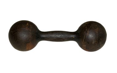 Eski demir paslı dambıl. Spor malzemeleri. Spor ve spor için Dumbbell. Ağırlık kaldırma. Ağır çaydanlık çanı