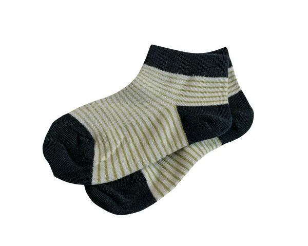 Um par de meias de algodão. Padrão listrado e padrão estelar. Meias infantis. Algodão. Rubrica isolada . — Fotografia de Stock
