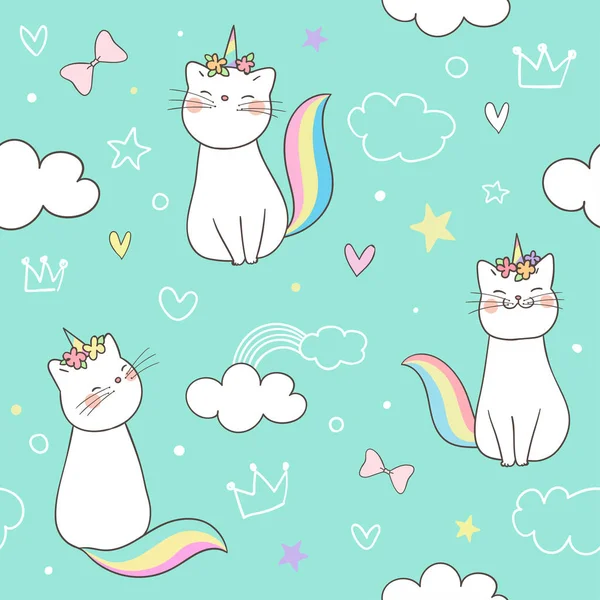 Card Drawn Doodle Cartoon Style Cute Cats Unicorns White Background vector,  gráfico vectorial © AnchaleeAr imagen #374953370