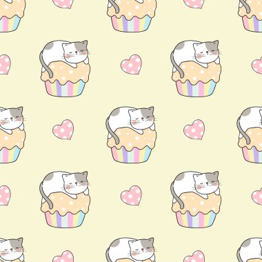 Cupcakes üzerinde sorunsuz desen kedi uyku çizin