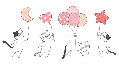 Balon tatlı renk tutan sevimli kediler ayarlayın
