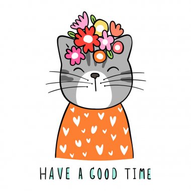 Baş güzellik çiçek ile kedi çizin