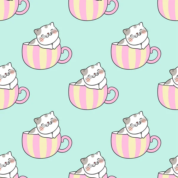 Patrón Sin Costuras Lindos Gatos Dormir Tazas — Archivo Imágenes Vectoriales