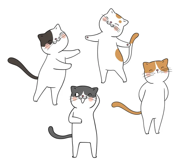 Dessiner Ensemble Chats Mignons Pose Différente Drôle Sur Blanc — Image vectorielle