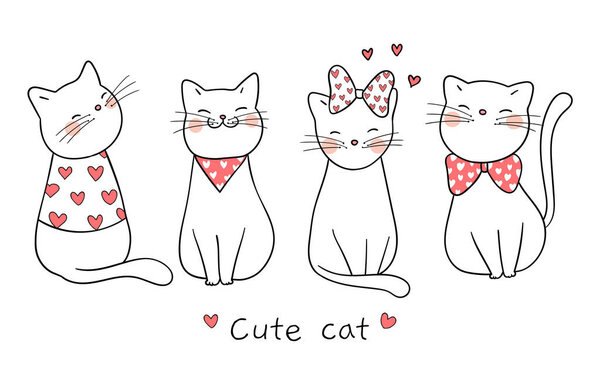  Draw cats with little heart for Valentine