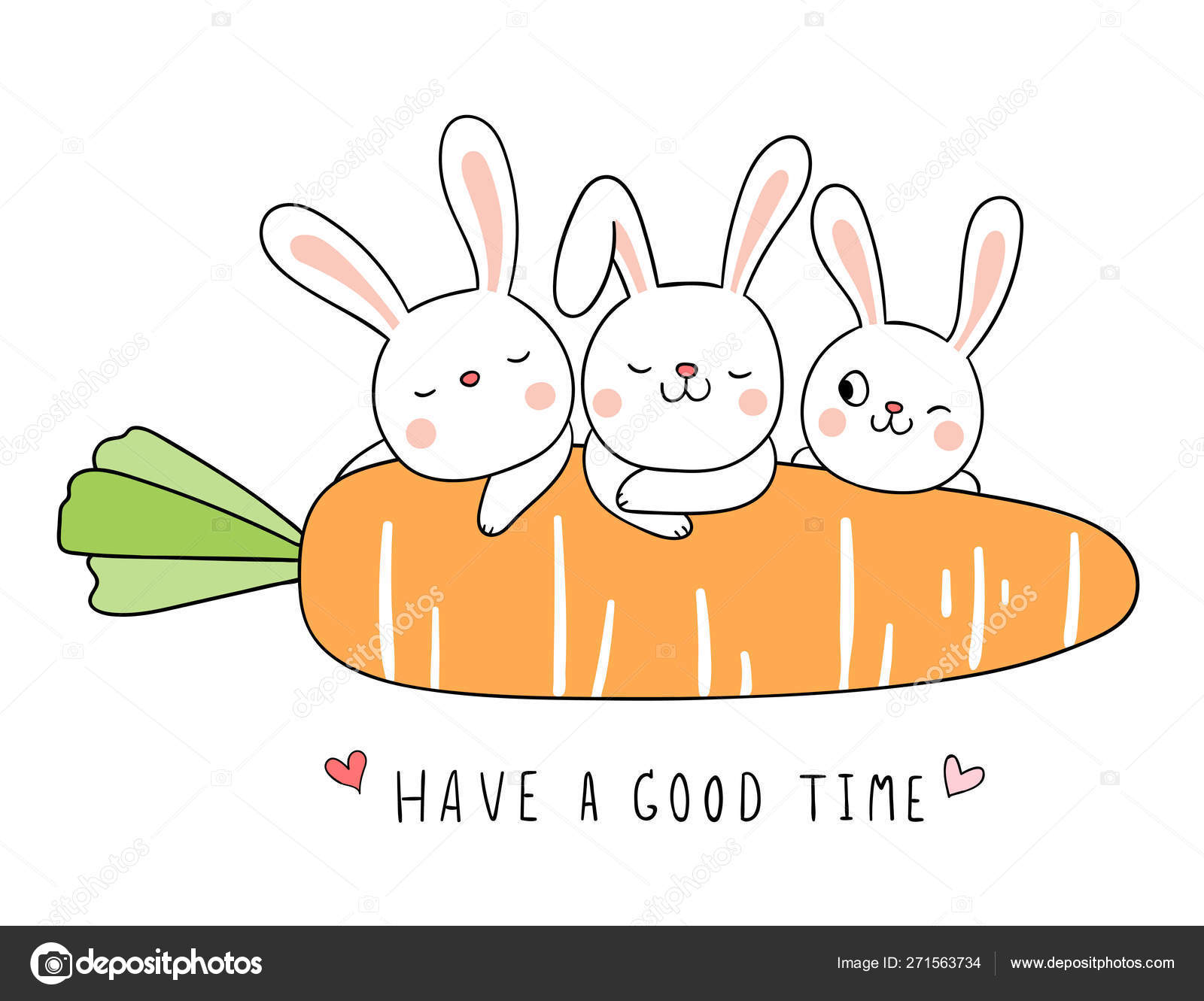 テキストと落書き漫画スタイルでオレンジニンジンとウサギは楽しい時間を持っています ストックベクター C Anchaleear