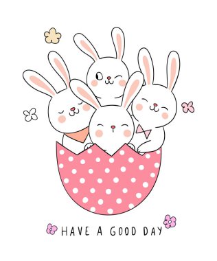 metin ile doodle karikatür tarzında yumurta kabuğu ile tavşan iyi günler, Paskalya kavramı var 