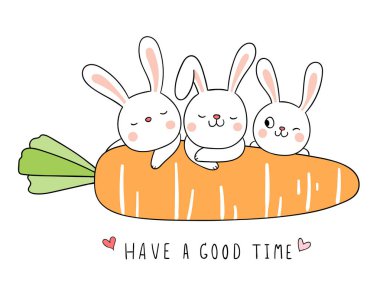metin ile doodle karikatür tarzında turuncu havuç ile tavşan iyi vakit var 