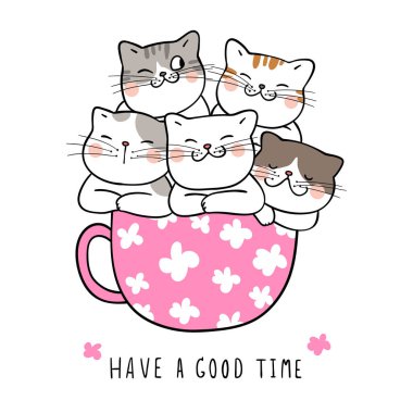 metin ile doodle karikatür tarzında fincan uyuyan kediler iyi vakit var 