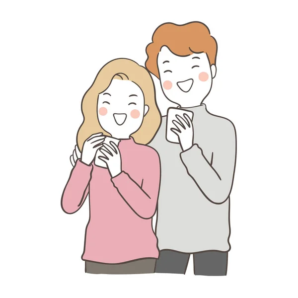 Dessiné Jeune Couple Câlin Avec Amour Isolé Sur Fond Blanc — Image vectorielle