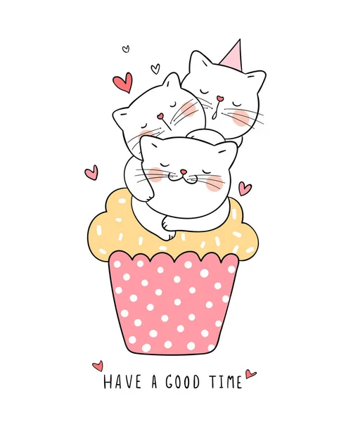 Katzen Schlafen Auf Cupcake Doodle Cartoon Stil Mit Text Haben — Stockvektor