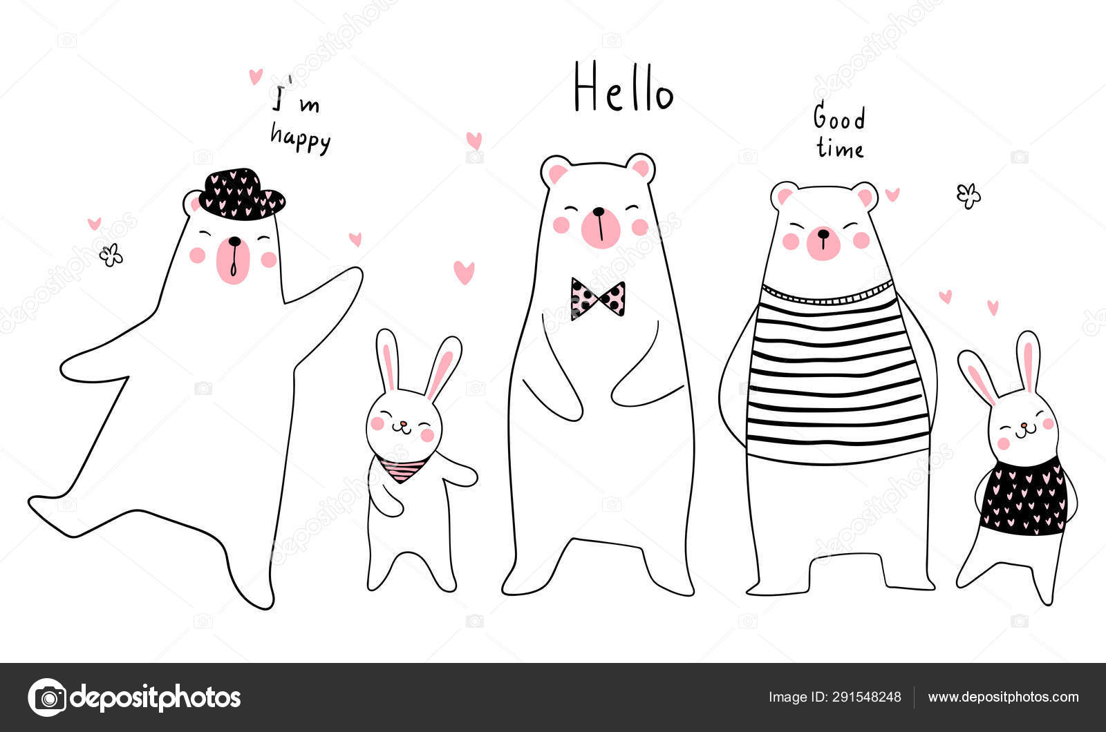 Banner Background Funny Bears Rabbits Vector Illustration Stock Vector ...