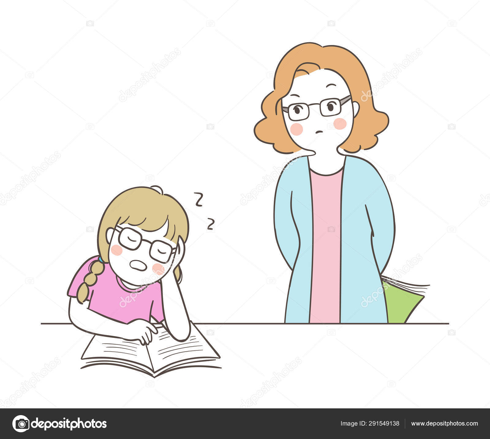Drawn Teacher Looking Girl Sleeping Classroom Vector Illustration Stock  Vector by ©AnchaleeAr 291549138, image size:1600x1433