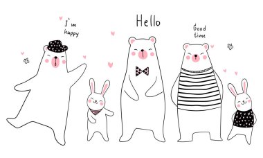 Komik ayılar ve tavşanlar ile Afiş arka plan. Vektör çizimi