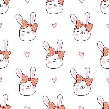 Beyaz üzerinde tavşan ile dikişsiz desen. Vektör çizimi