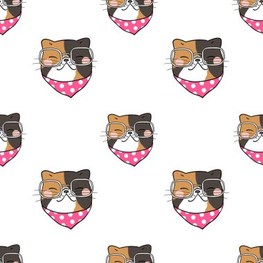 Beyaz kedi kafaları ile dikişsiz desen arka plan. Vektör çizimi