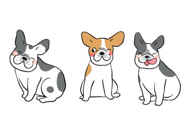 Fransız bulldogs koleksiyonu. Vektör çizimi