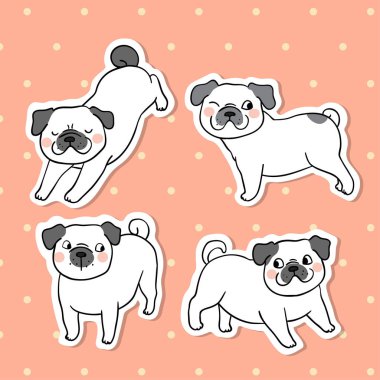 pug köpekler ile çıkartmalar koleksiyonu . Vektör çizimi