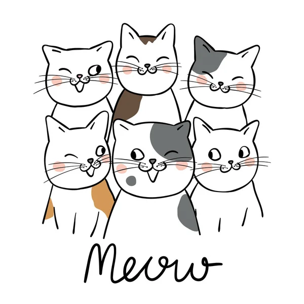 Lindos Gatos Palabra Maullido Ilustración Vectorial — Vector de stock