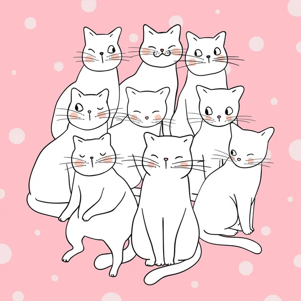 Witte Katten Roze Vector Illustratie — Stockvector