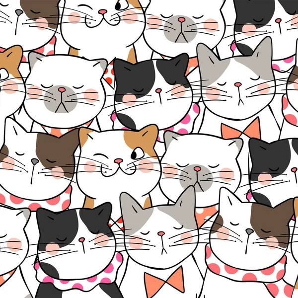 かわいい猫とパターンの背景デザイン ベクトルイラスト — ストックベクタ