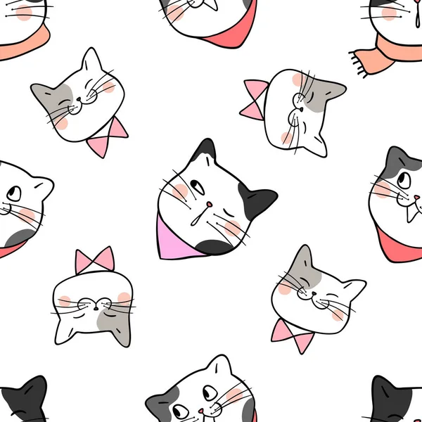 Fondo Patrón Sin Costuras Con Gatos Blanco Ilustración Vectorial — Vector de stock