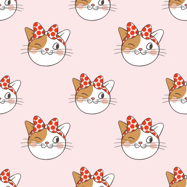 Fondo Patrón Sin Costuras Con Cabezas Gatos Rosa Ilustración Vectorial — Archivo Imágenes Vectoriales