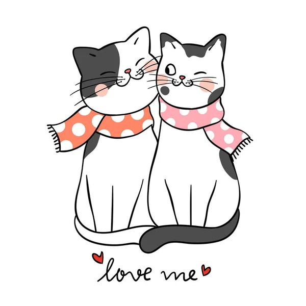 Liebende Katzenpaar Mit Schriftzug Lieben Mich Vektorillustration — Stockvektor