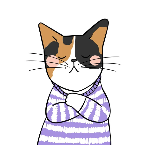 Katze Mit Lila Pullover Vektorillustration — Stockvektor