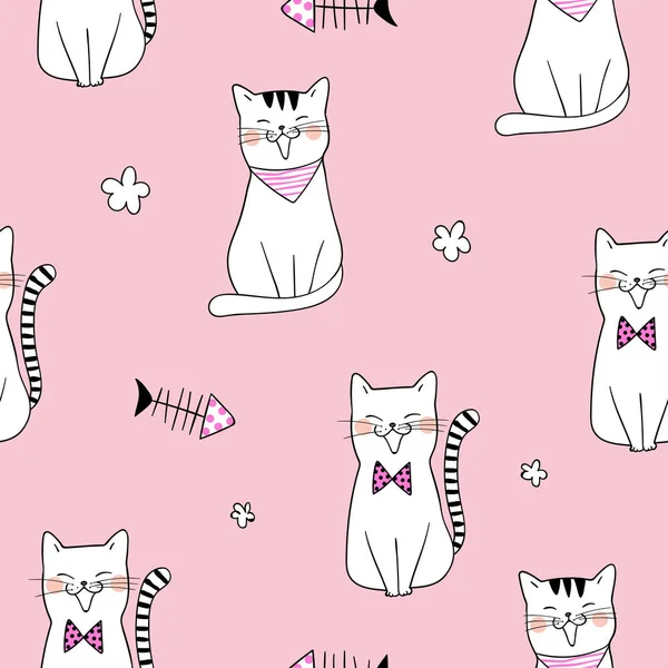 Seamless Pattern Background Cute Cats Pink Pastel Vector Illustration — Stock Vector