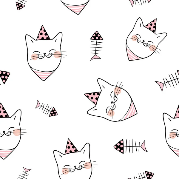 Seamless Pattern Heads Cat White Vector Illustration — Stock Vector