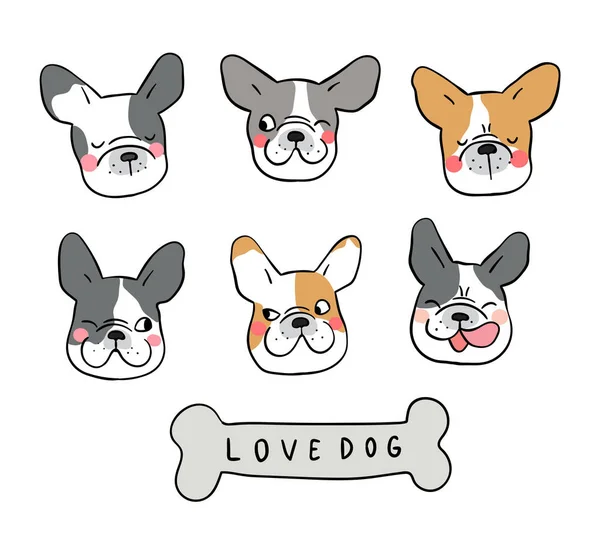 Conjunto Diferentes Caras Emocionales Bulldogs Franceses Ilustración Vectorial — Vector de stock