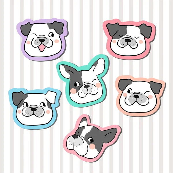 Colección Pegatinas Con Cabezas Perritos Ilustración Vectorial — Vector de stock