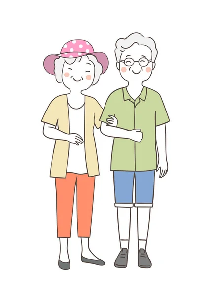 Dibujado Anciano Abuela Abuelo Verano Ilustración Vectorial — Vector de stock