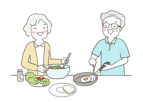 Abuela Abuelo Cocinando Juntos Ilustración Vectorial — Archivo Imágenes Vectoriales