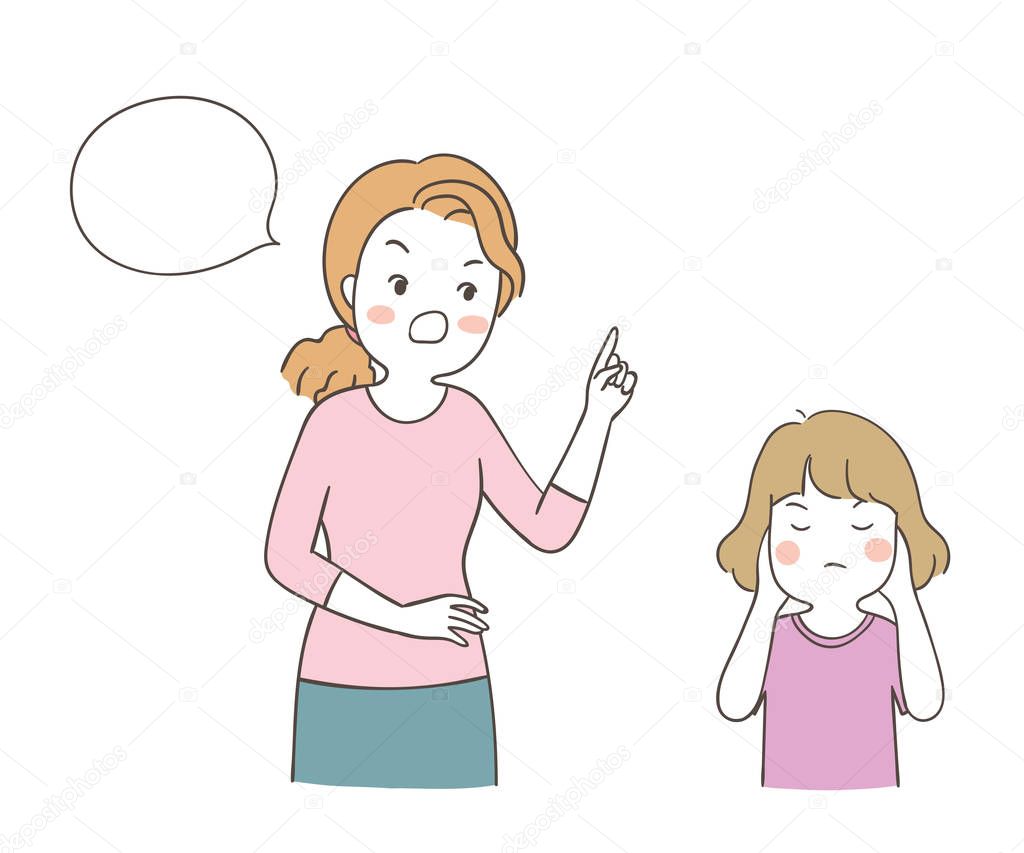 Drawn mother scolding angry girl Family concept. Vector illustration