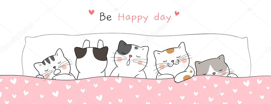 Drawn banner with cute cats. Vector illustration