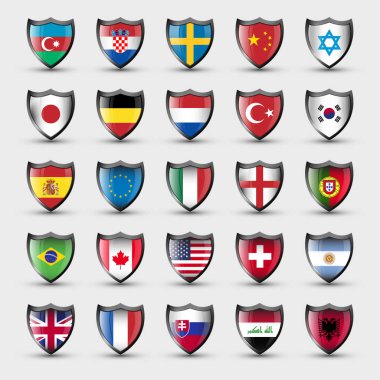 Kalkan şeklinde dünyanın ulusal bayrakları
