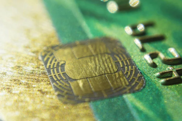 Gold Hitelkártya Közelről Makro Lövés Intelligens Kártya Chip Hitelkártya — Stock Fotó
