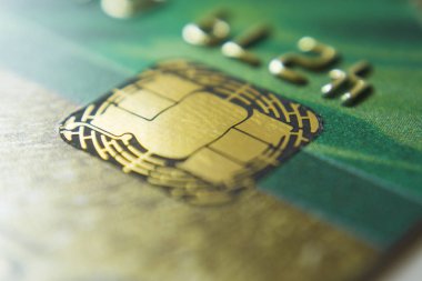 Altın kredi kartları kapat. Akıllı kart, kredi kart çip makro çekim