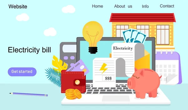 Utility bills and saving resources concept. Vector flat of electricity invoice payment is presented. It can be used for landing page, template, ui, web, mobile app, poster, banner.