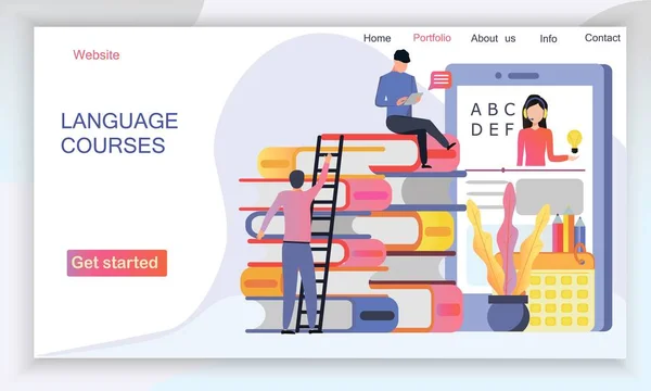 Las plantillas de diseño de páginas web para cursos de idiomas, e-learning, educación en línea — Archivo Imágenes Vectoriales