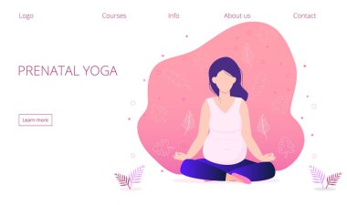 Açılış sayfası için hamile yoga konsept vektörü. Zen rahatl, meditasyon, kendini geliştirme, zihin kontrol