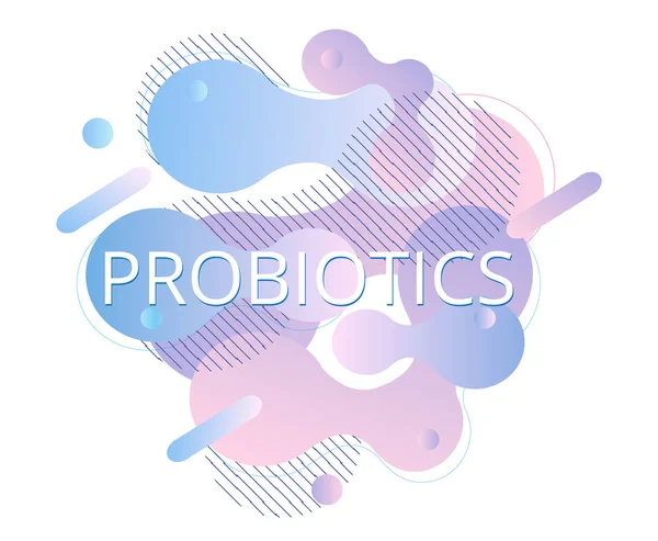 Bacterias probióticas vector banner fluido. Prebiótico, logotipo de lactobacilo, icono, diseño de fondo — Vector de stock