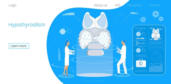 Hipotiroidismo vector concepto. Endocrinólogos diagnostican y tratan la glándula tiroides humana — Vector de stock