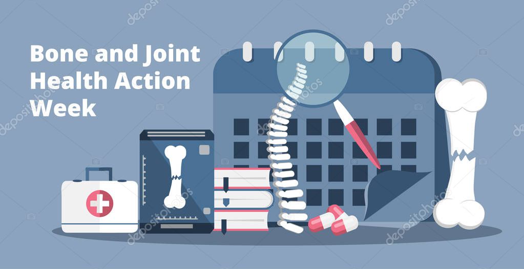 Bone and Joint Health Action Week in 12-20 week in USA. Osteoporosis world day concept