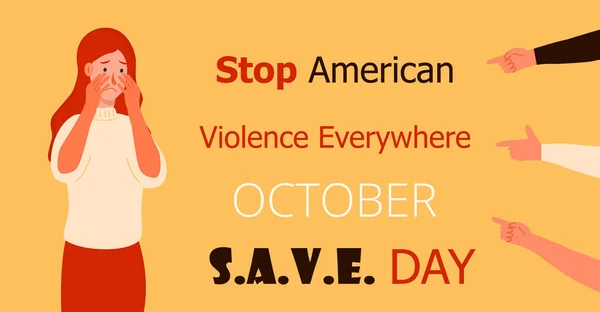 Stop American Violence Everywhere diselenggarakan pada bulan Oktober. S.A.V.E. Hari di Amerika Serikat . - Stok Vektor