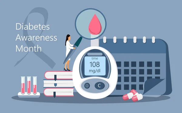 Diabetes medvetenhet månad i november i USA. Amerikanska nationella hälso- och sjukvårdsevenemang. — Stock vektor