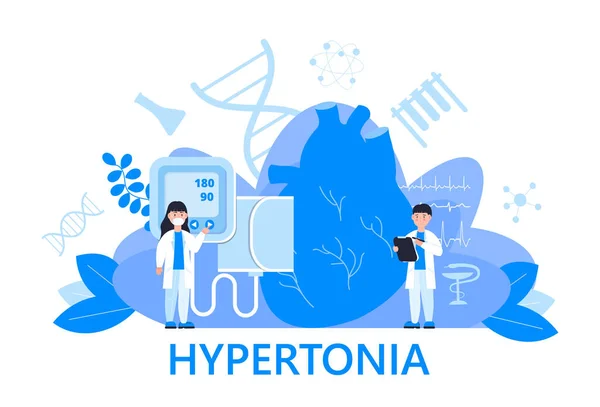 Vettore del concetto di ipertonia. Illustrazione di ipotensione e ipertensione per web, banner e app. Sintomi e prevenzione salute della pressione sanguigna . — Vettoriale Stock