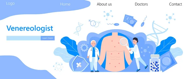 Venereologist Concept Vector Health Care Landing Page Inglés Enfermedades Venéreas — Vector de stock